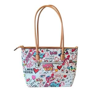 NEW LOVE Forever Graffiti Heart Love Dome Tote Back with Detachable Strap